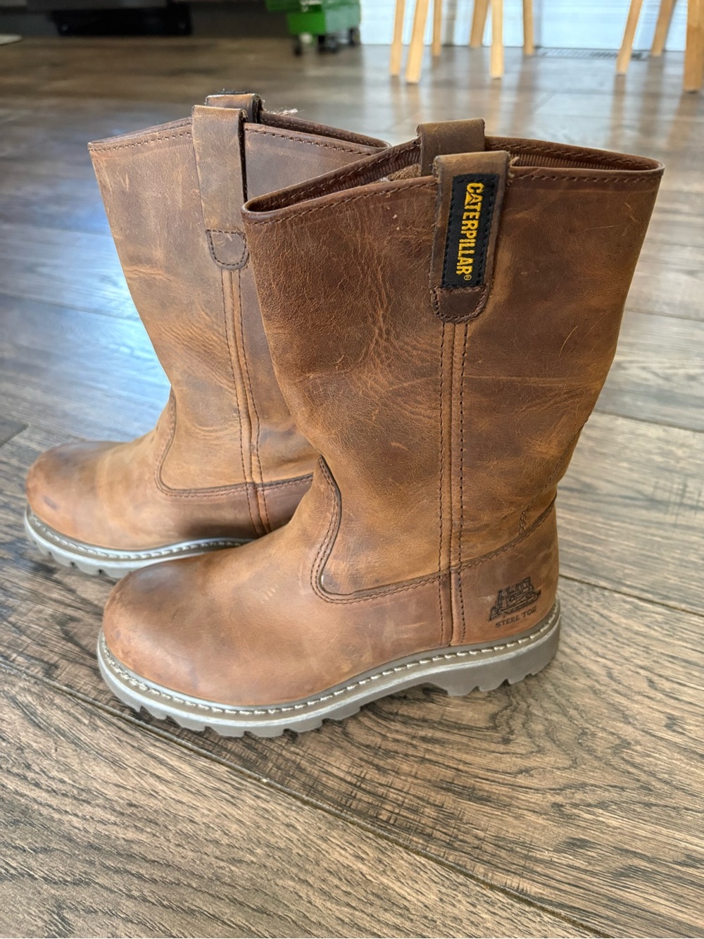 Caterpillar Brown Leather Steel Toe Work Boot Detail